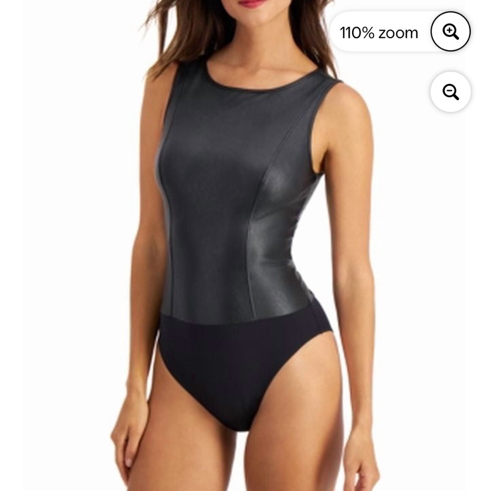 NWT INC Faux Leather Blk Bodysuit Size-M
